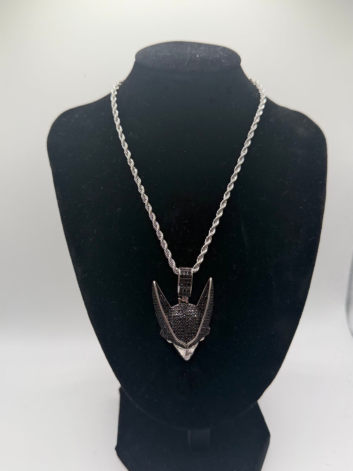 Cell pendant necklace - black head on silver rope chain