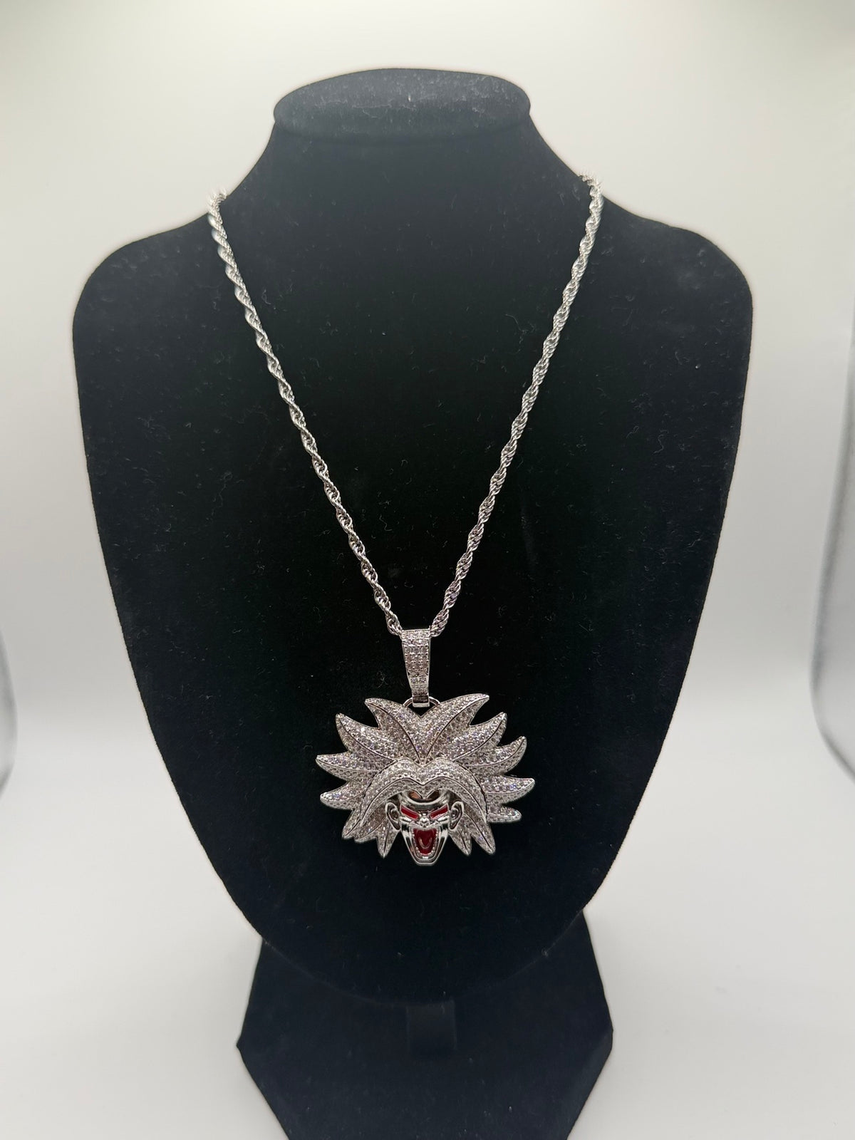 Broly pendant necklace - silver tone, spiky hair