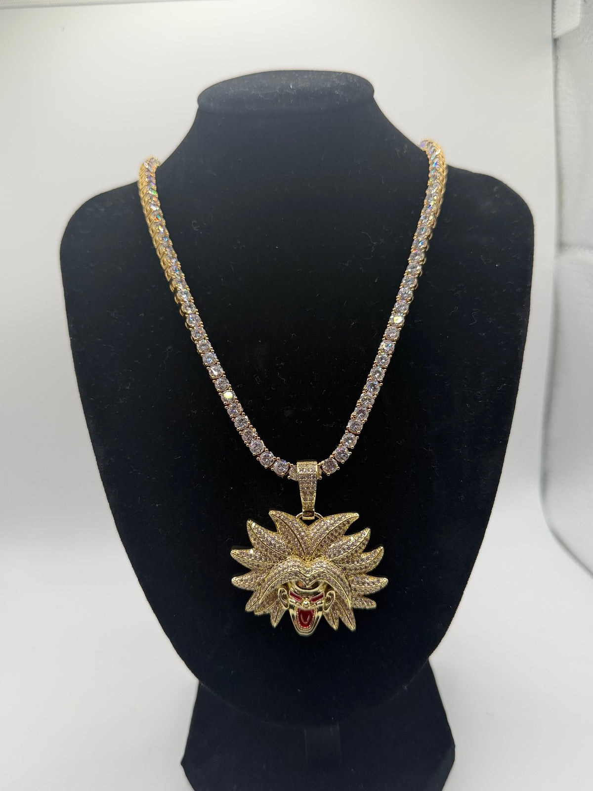 Broly pendant necklace - gold tone on tennis chain