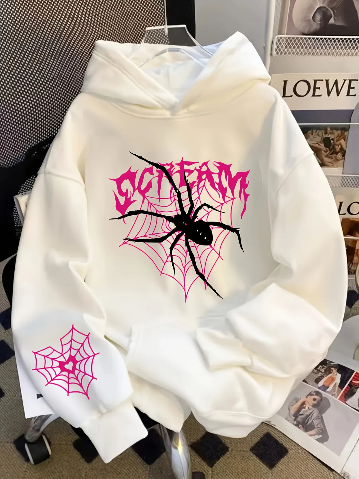 Gothic Spider Print Hoodie — Pink Graffiti