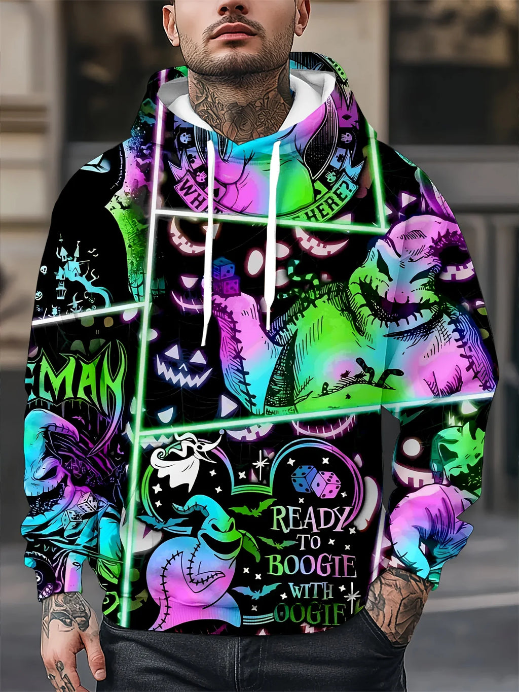 Oogie Boogie Neon Grid Hoodie — With Pocket