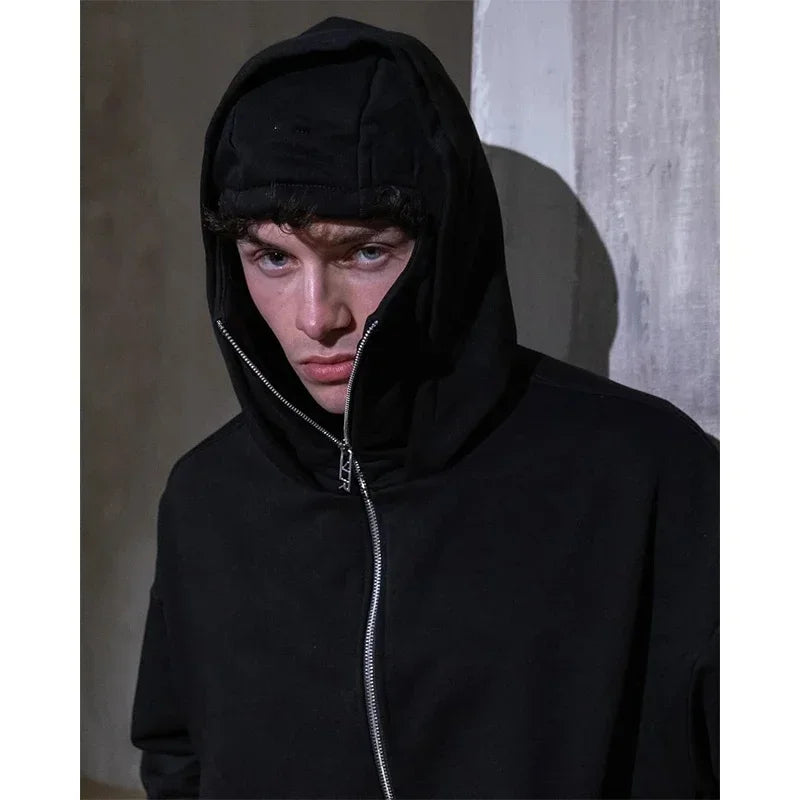Balaclava Gothic Hoodie — Double Hood, Zipper Mask