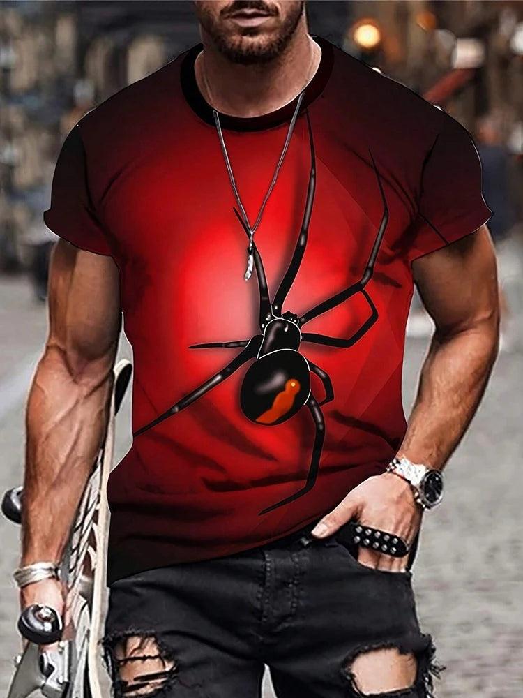 Spider Print T-Shirt — Short Sleeve, Casual