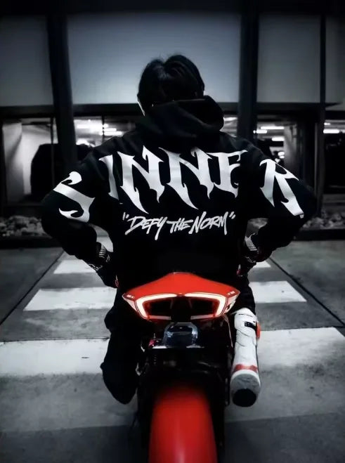 Oversized Skull Flame Hoodie — Biker Back Print