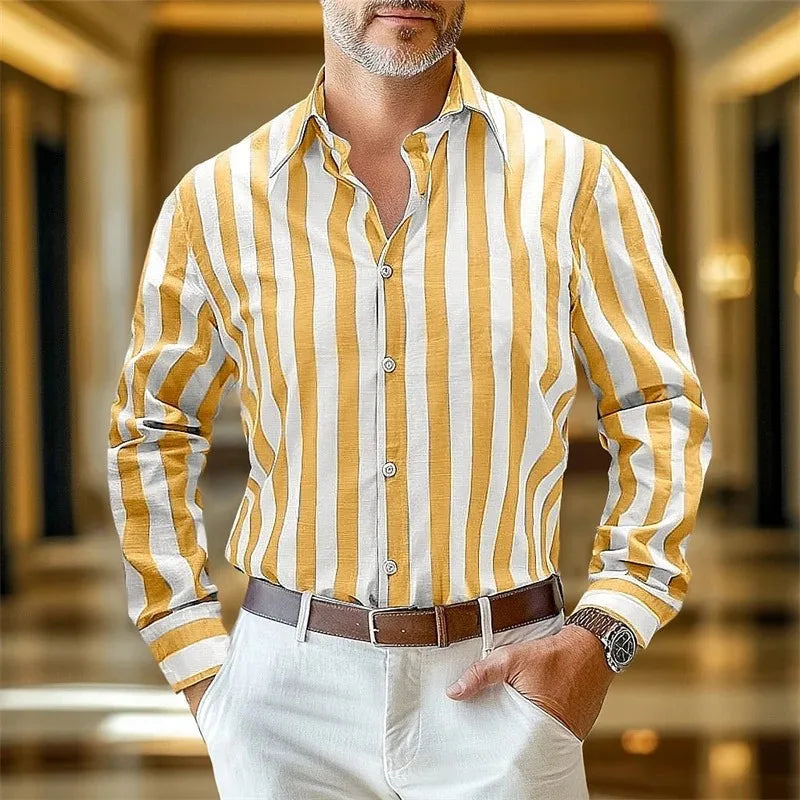 Linen Striped Shirt — Long Sleeve, Business Casual