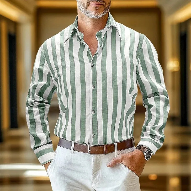 Linen Striped Shirt — Long Sleeve, Business Casual