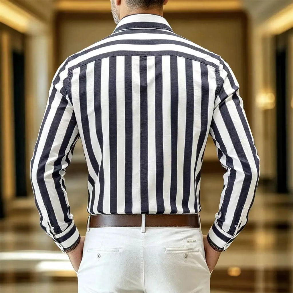 Linen Striped Shirt — Long Sleeve, Business Casual