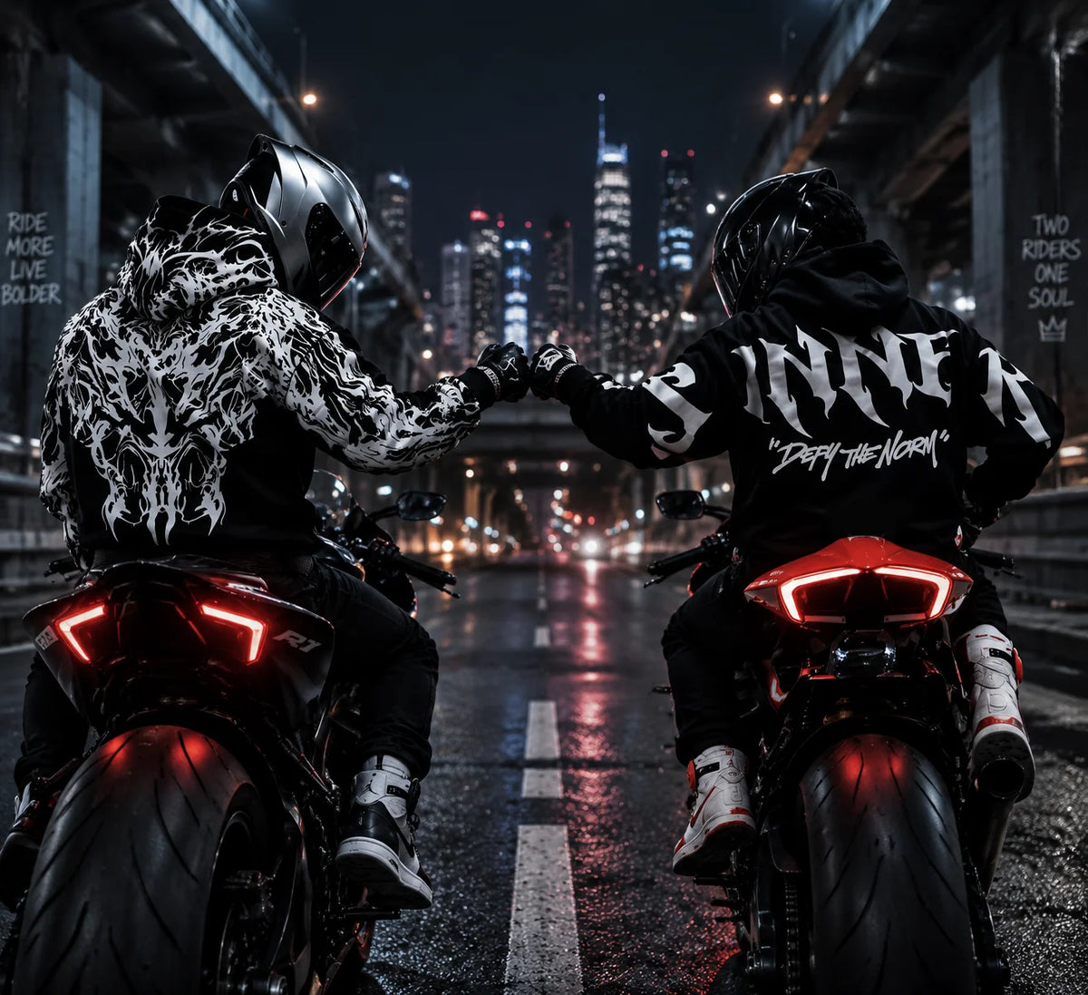 Oversized Skull Flame Hoodie — Biker Back Print