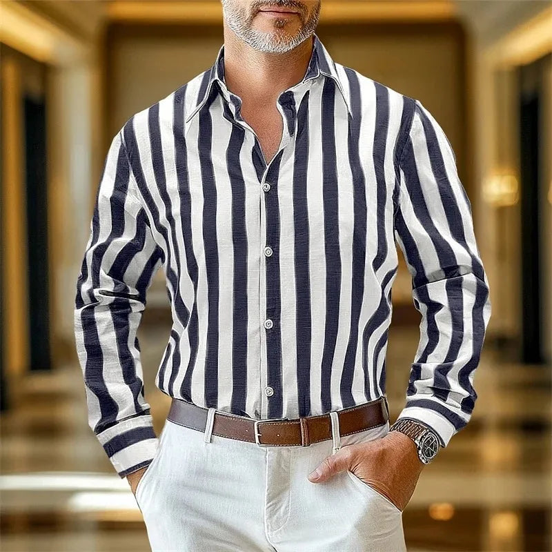 Linen Striped Shirt — Long Sleeve, Business Casual