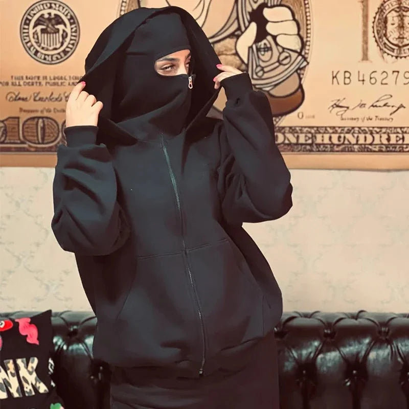Balaclava Gothic Hoodie — Double Hood, Zipper Mask