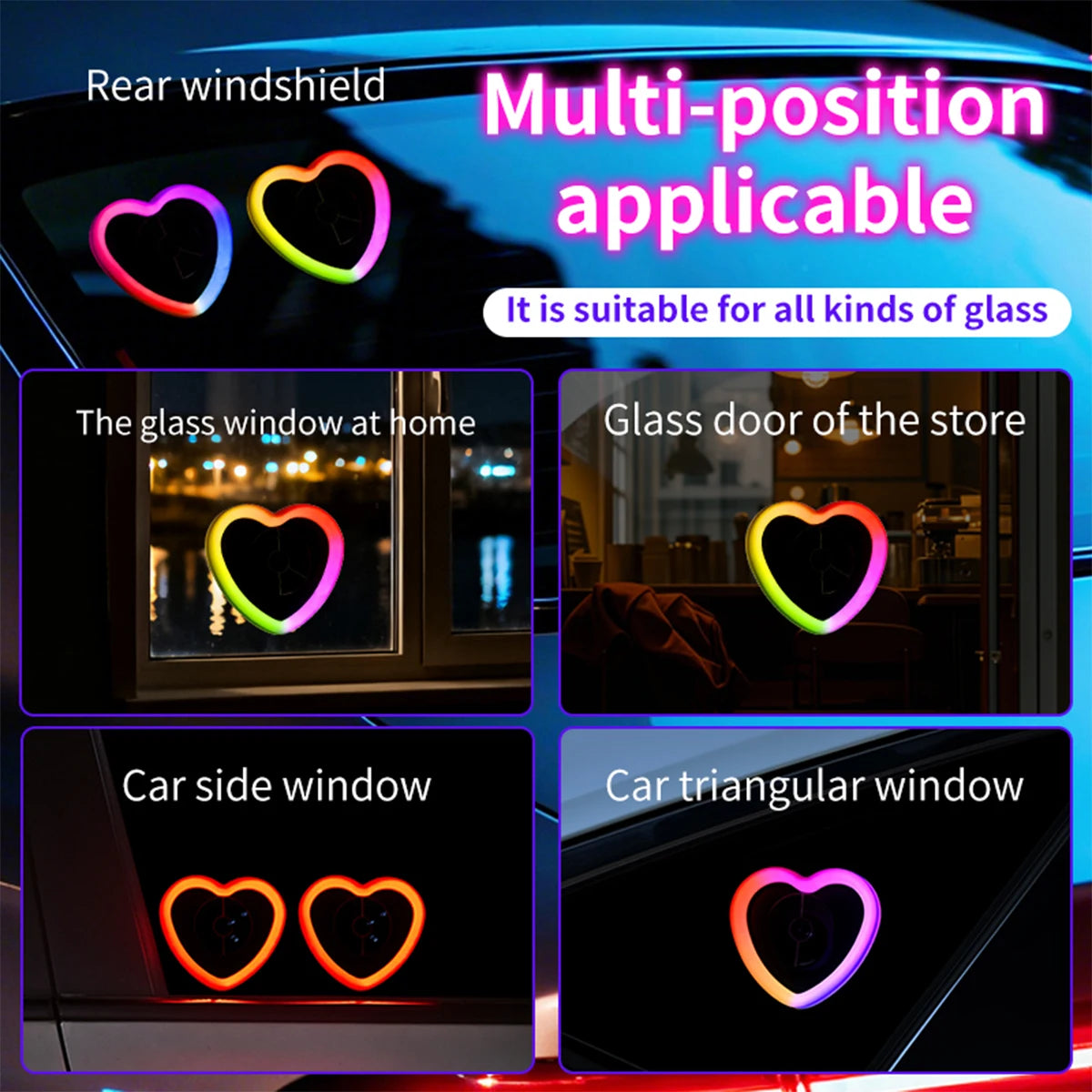 USB Heart LED Car Light — Colorful Ambient