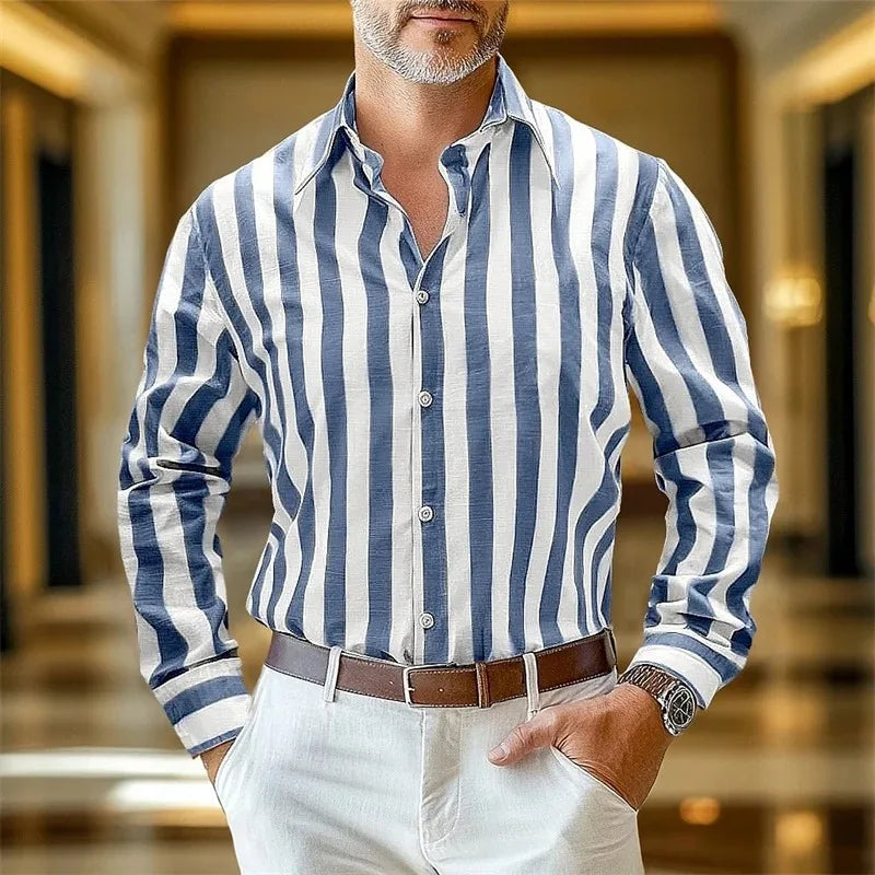 Linen Striped Shirt — Long Sleeve, Business Casual
