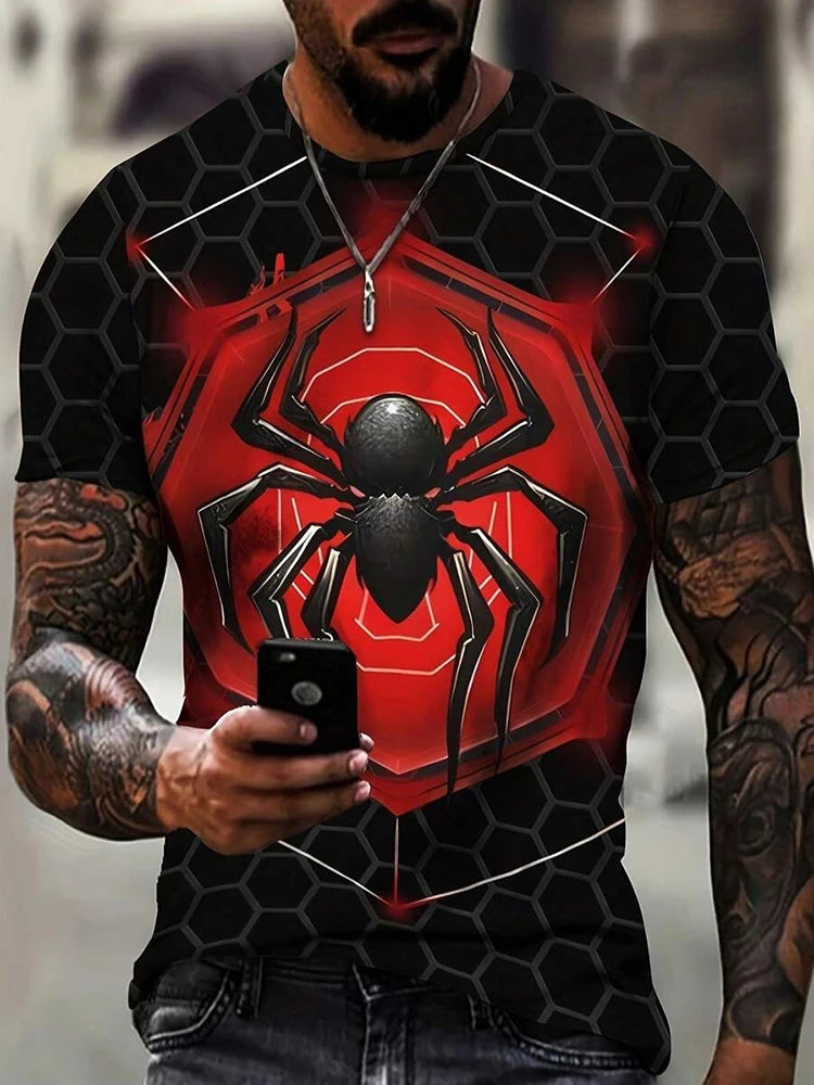 Spider Print T-Shirt — Short Sleeve, Casual