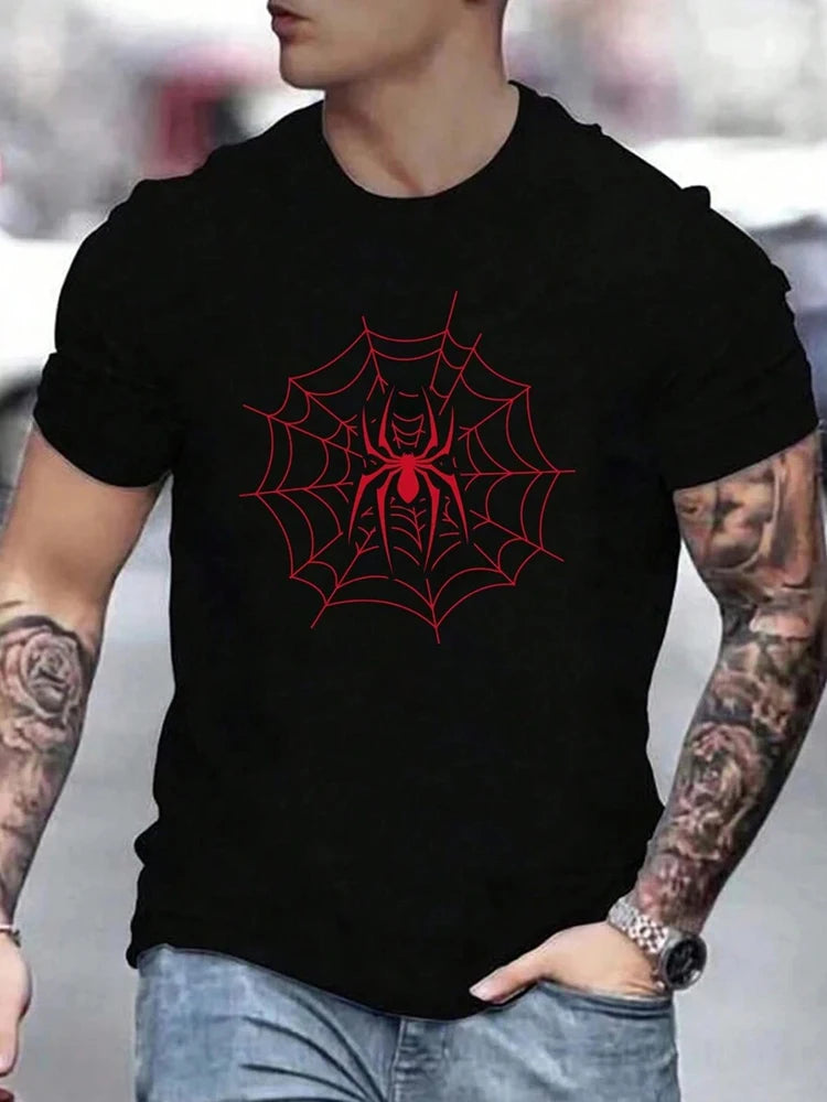 Spider Print T-Shirt — Short Sleeve, Casual