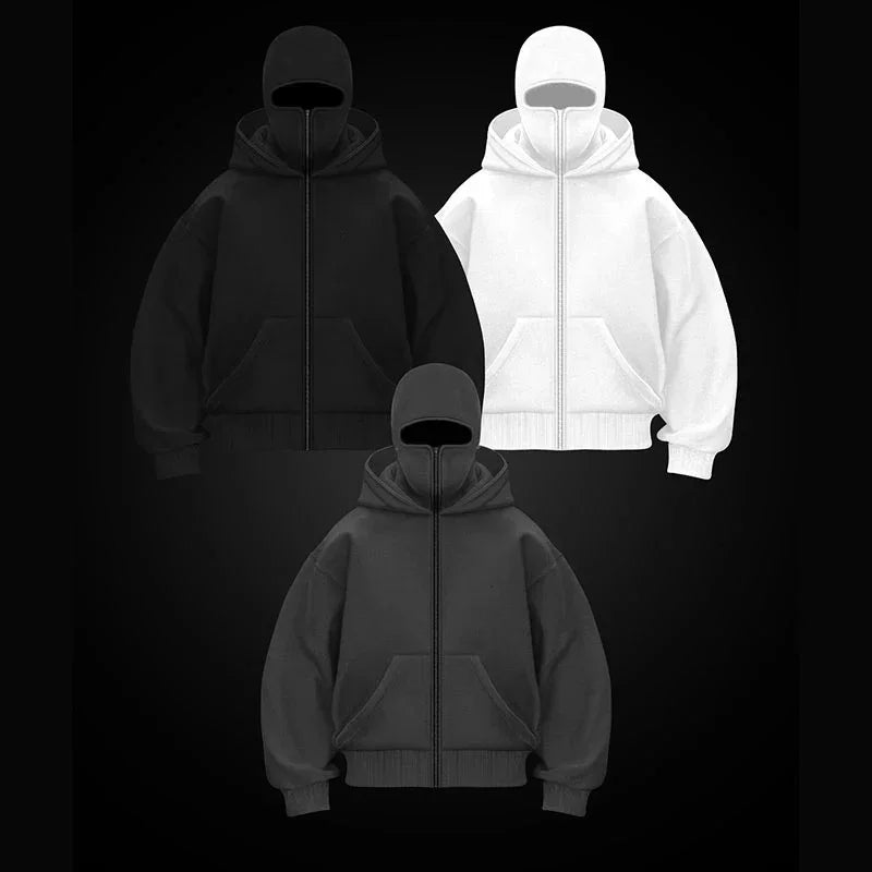 Balaclava Gothic Hoodie — Double Hood, Zipper Mask