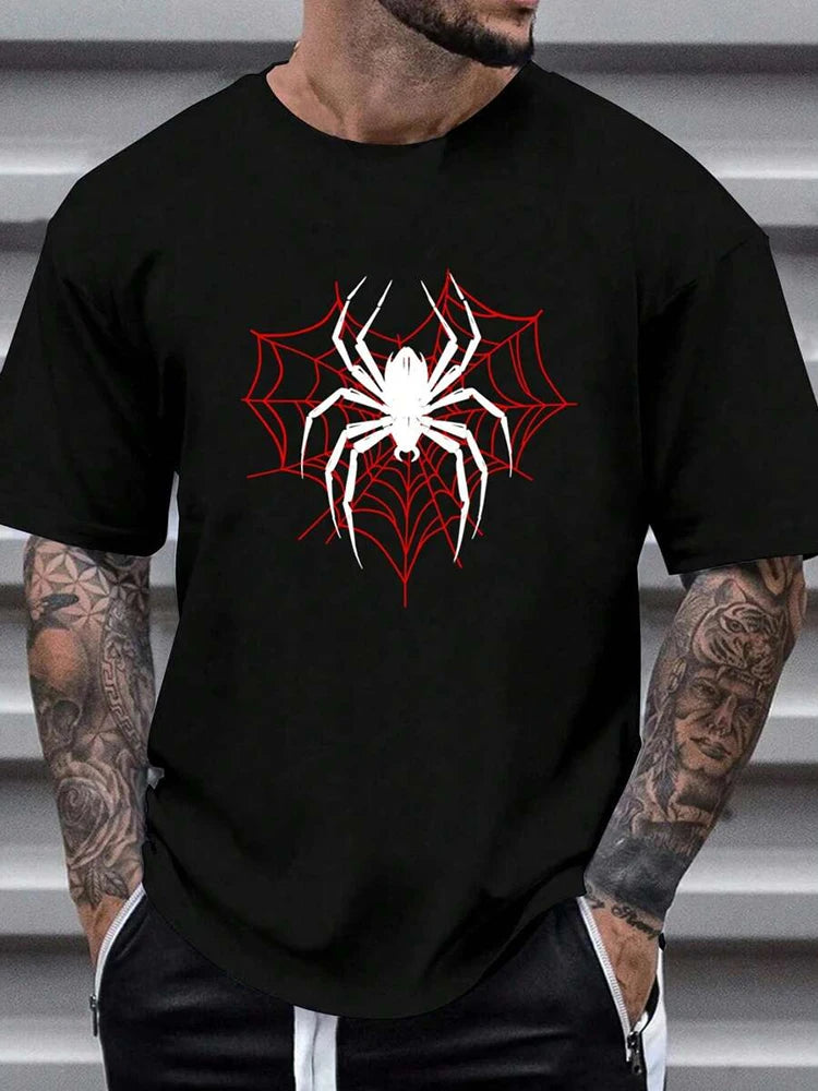 Spider Print T-Shirt — Short Sleeve, Casual
