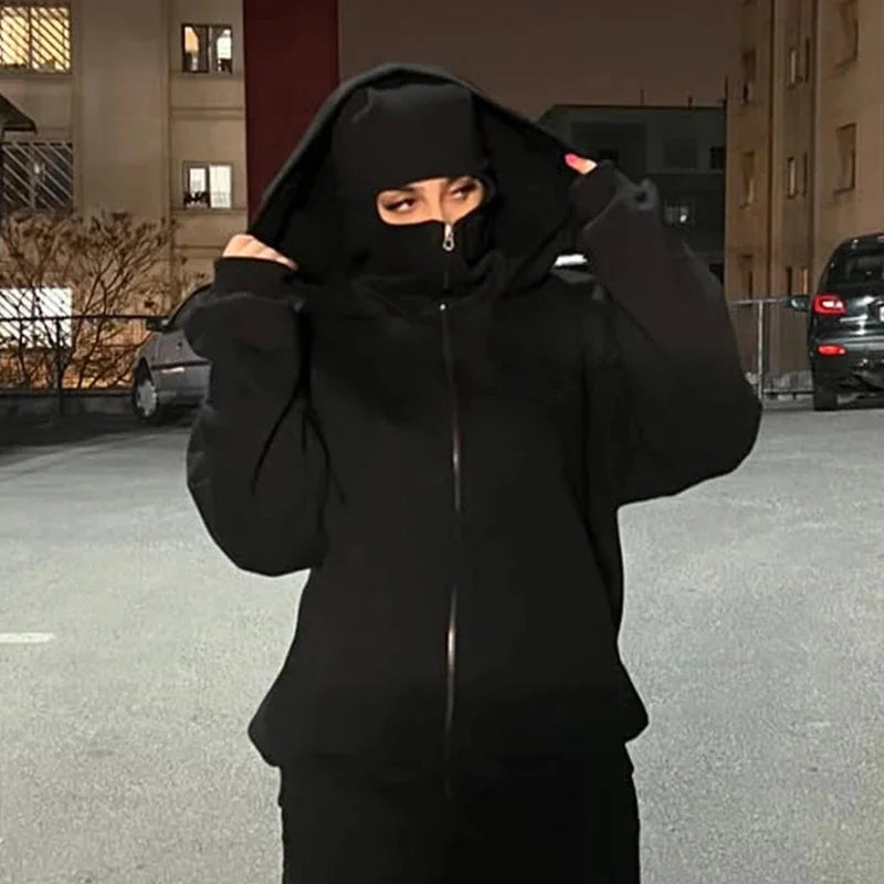 Balaclava Gothic Hoodie — Double Hood, Zipper Mask