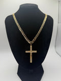 Gold crucifix pendant necklace - Cuban chain