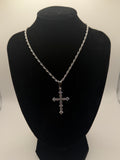 Cross pendant necklace - silver tone with stones